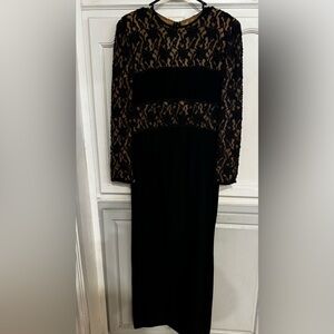 Oleg Cassini Black and Gold Lace Maxi Dress